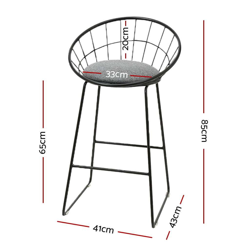 2 Bar Stools Steel Fabric - Grey and Black