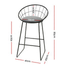 2 Bar Stools Steel Fabric - Grey and Black