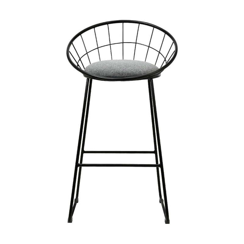 2 Bar Stools Steel Fabric - Grey and Black