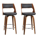 2 Wooden Swivel Bar Stools - Black, Wood and Chrome