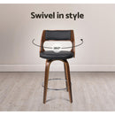 2 Wooden Swivel Bar Stools - Black, Wood and Chrome
