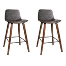 2 x Rustic PU Leather Bar Stools Square Footrest - Wood and Brown