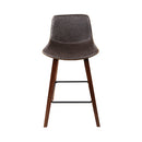 2 x Rustic PU Leather Bar Stools Square Footrest - Wood and Brown