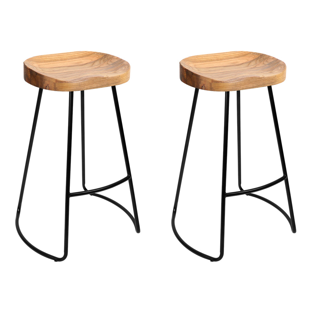 2 x Industrial Wooden Stools with Metal legs