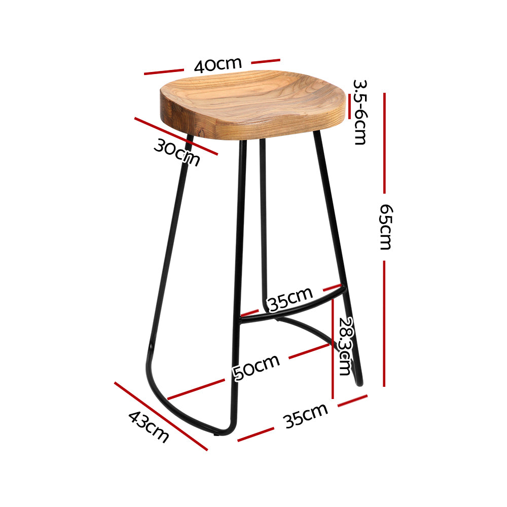 2 x Industrial Wooden Stools with Metal legs