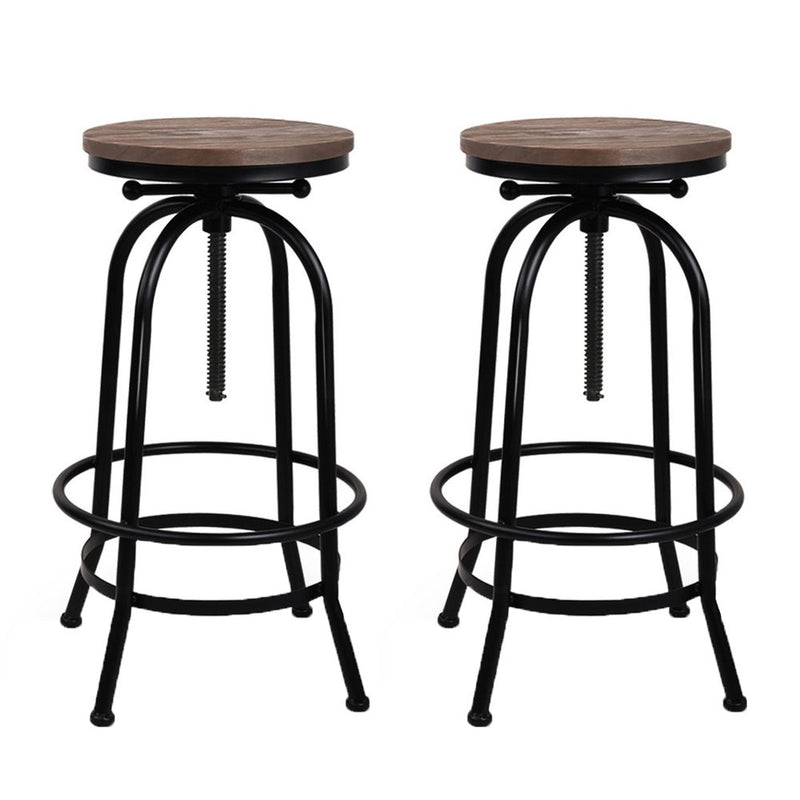 2 x Industrial Adjustable Stools - Metal & Wood