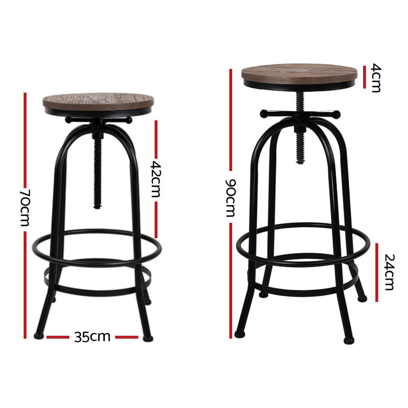 2 x Industrial Adjustable Stools - Metal & Wood