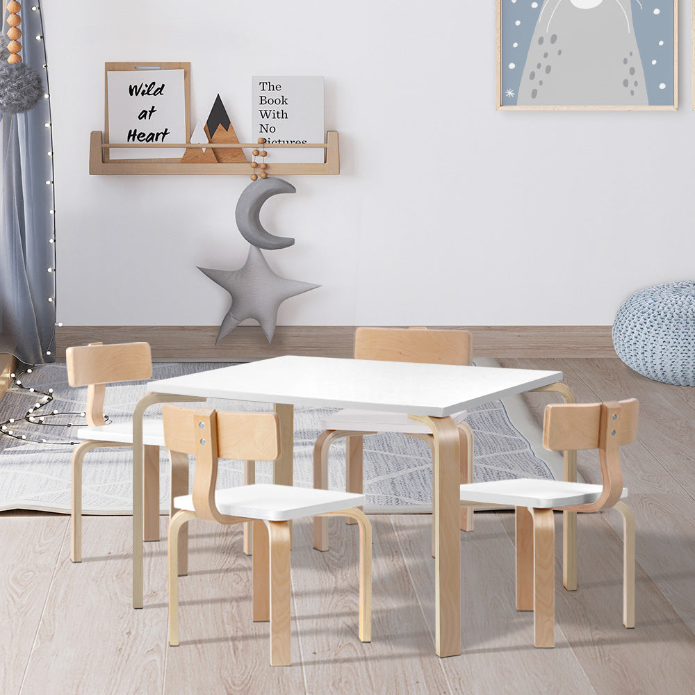5 piece Kids Table & Chair Set - White/Natural
