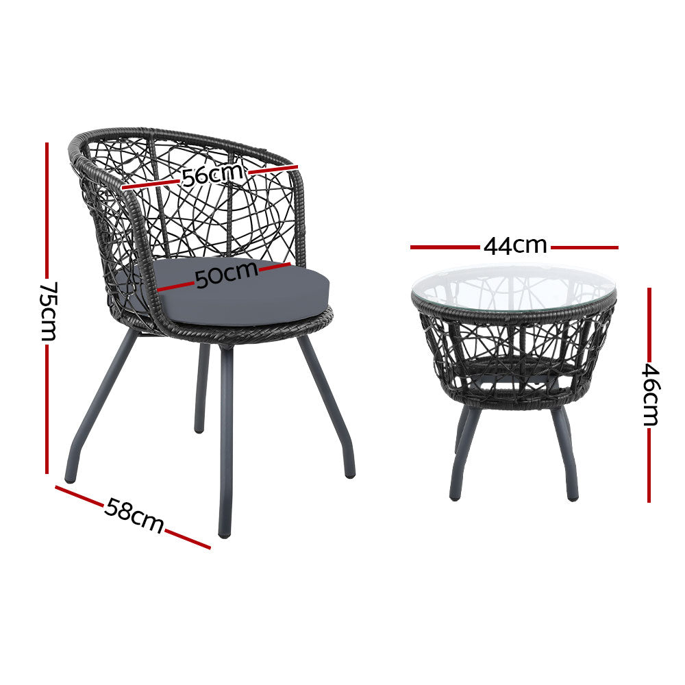 Spider Seat and Glass Table - BLACK