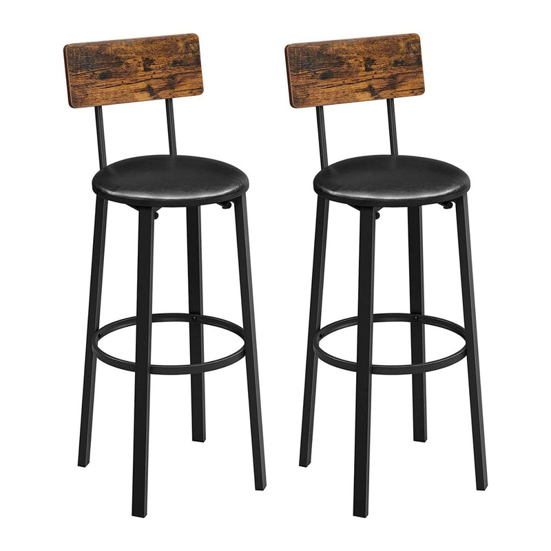 Set of 2 Bar Stools with Footrest PU Cover Vintage Brown Black