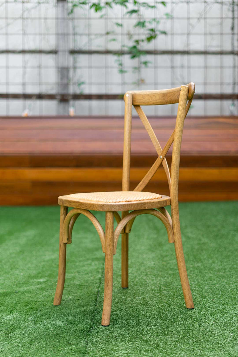 Bentwood cross back chair with rattan seat