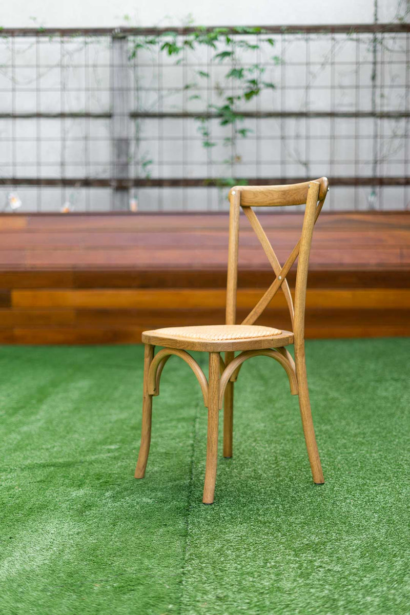 Bentwood natural cross back chair with rattan seat