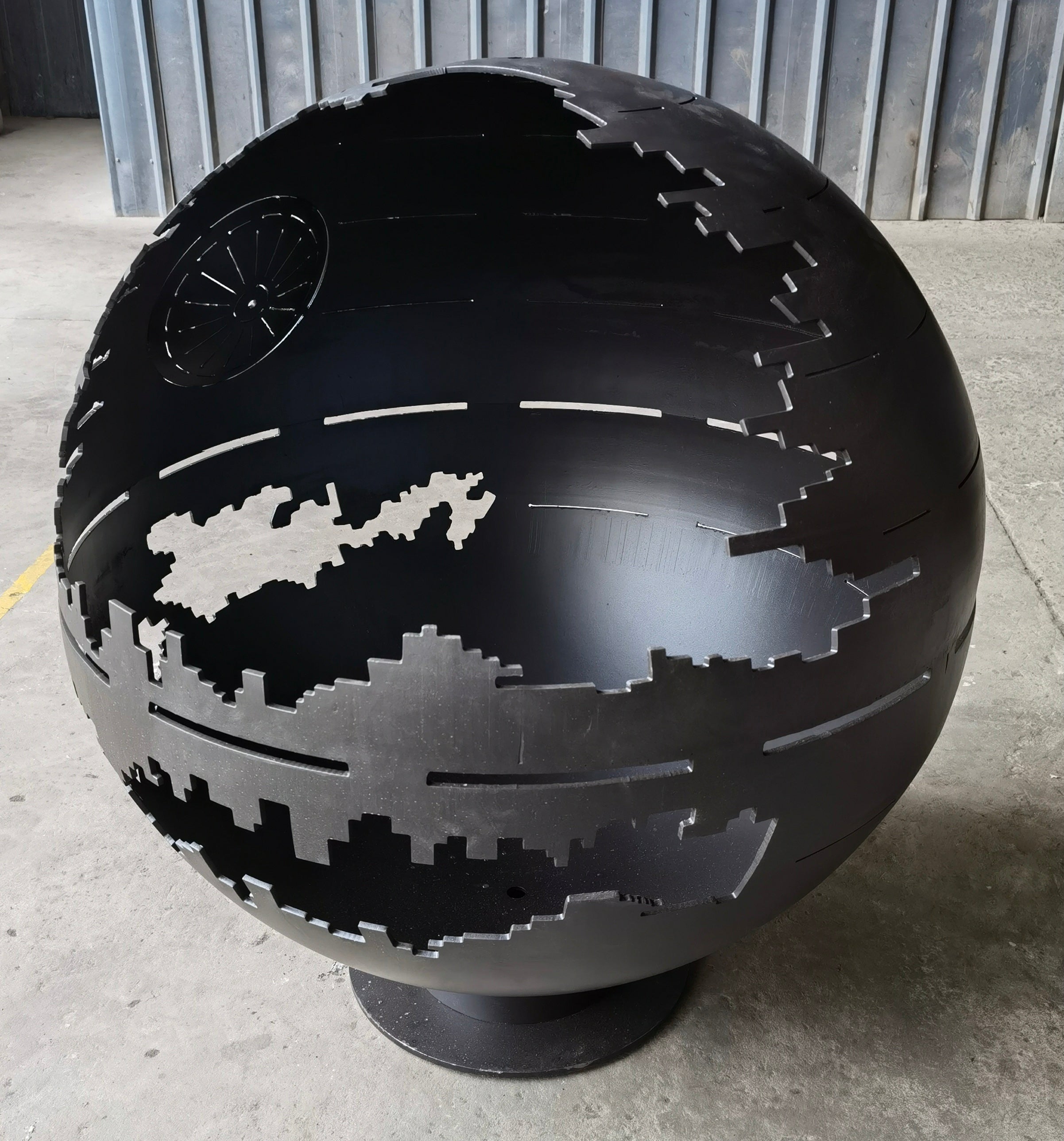 Black steel Death Star fire pit