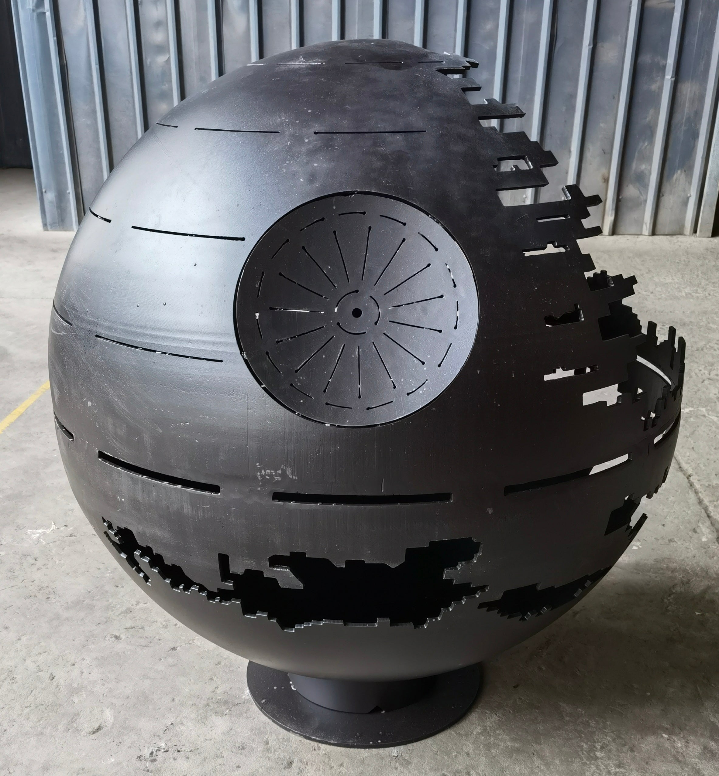 Death Star fire pit with detailed design