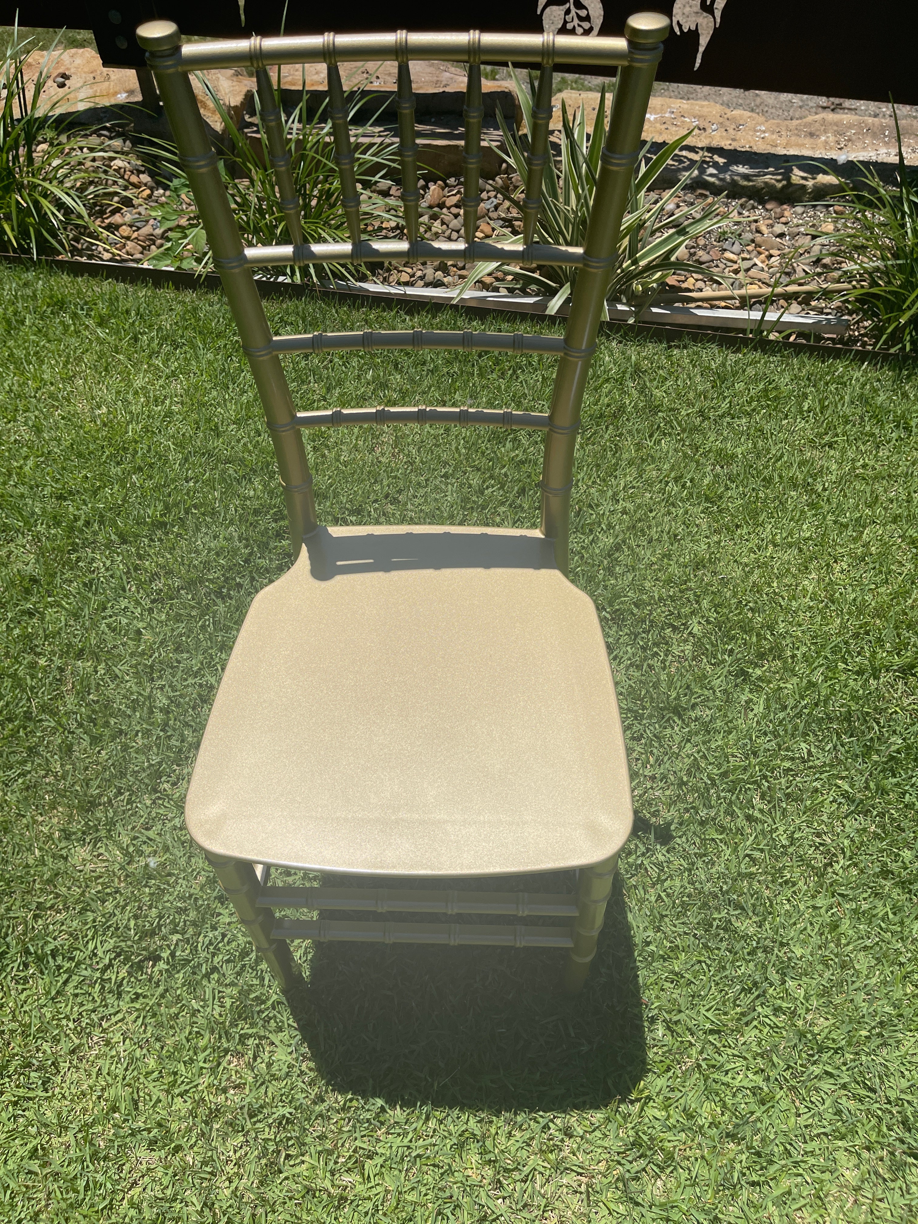 Gold Tiffany Chair | Gold Chiavari Chair | Resin with White Cushion