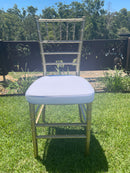 Gold Tiffany Chair | Gold Chiavari Chair | Resin with White Cushion