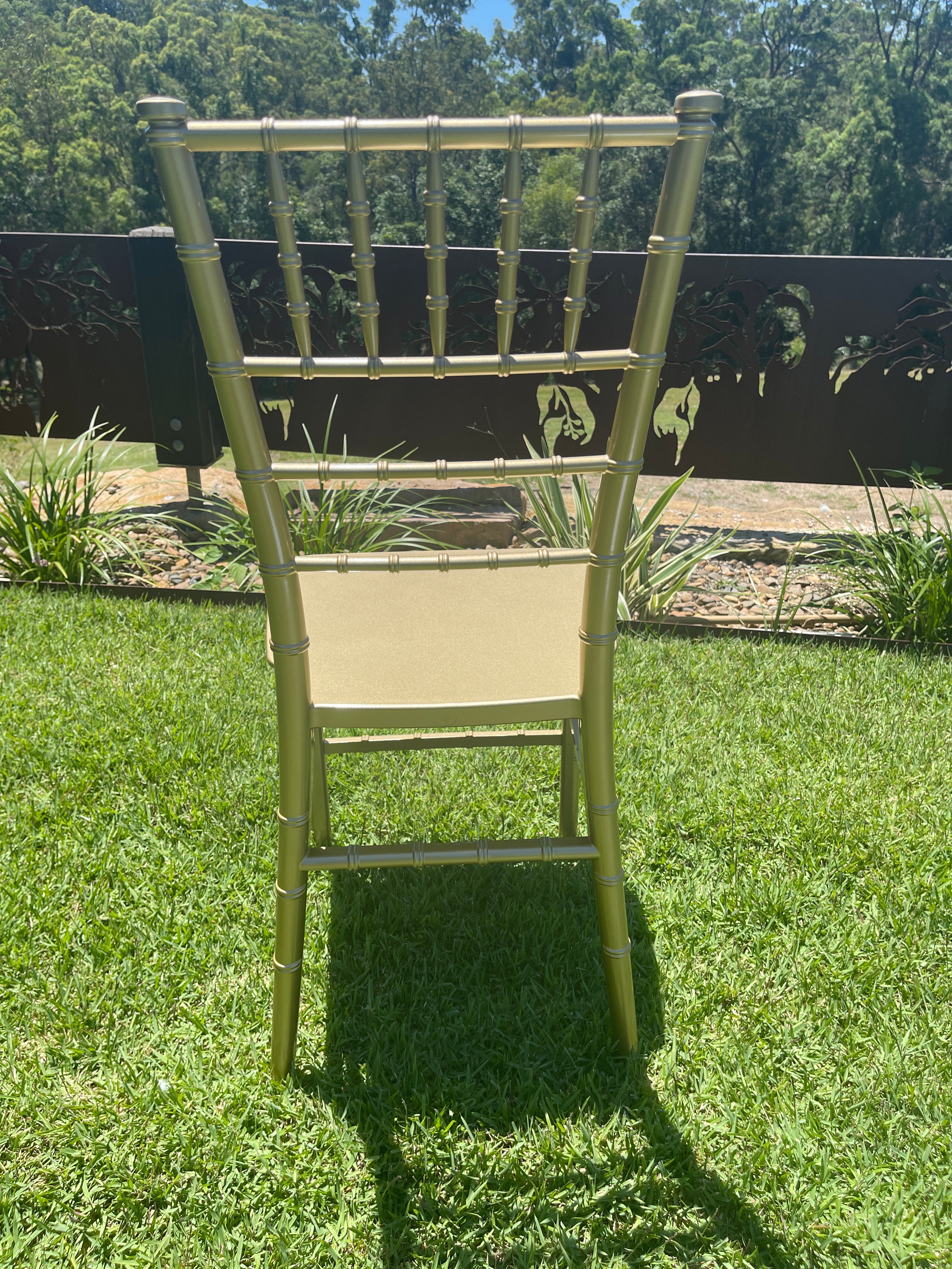 Gold Tiffany Chair | Gold Chiavari Chair | Resin with White Cushion