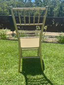 Gold Tiffany Chair | Gold Chiavari Chair | Resin with White Cushion