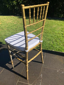 Gold Tiffany Chair | Gold Chiavari Chair | Resin with White Cushion