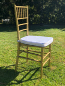Gold Tiffany Chair | Gold Chiavari Chair | Resin with White Cushion